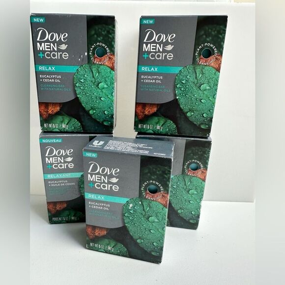 5 Bars Of Dove Men Care Eucalyptus Cedar Oil Relax Cleansing Bar Soap NWT - Picture 1 of 2